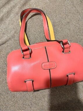 Mondani Coral and Yellow Leather Satchel